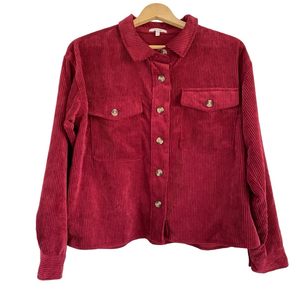 Maurices Red Curdoroy Cropped Shacket Button Down w/Pockets Size L